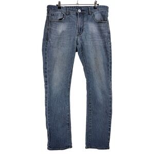 MBX Mens Slim Stretch Blue Denim Jeans W34 L32 Distressed‎ Light Wash